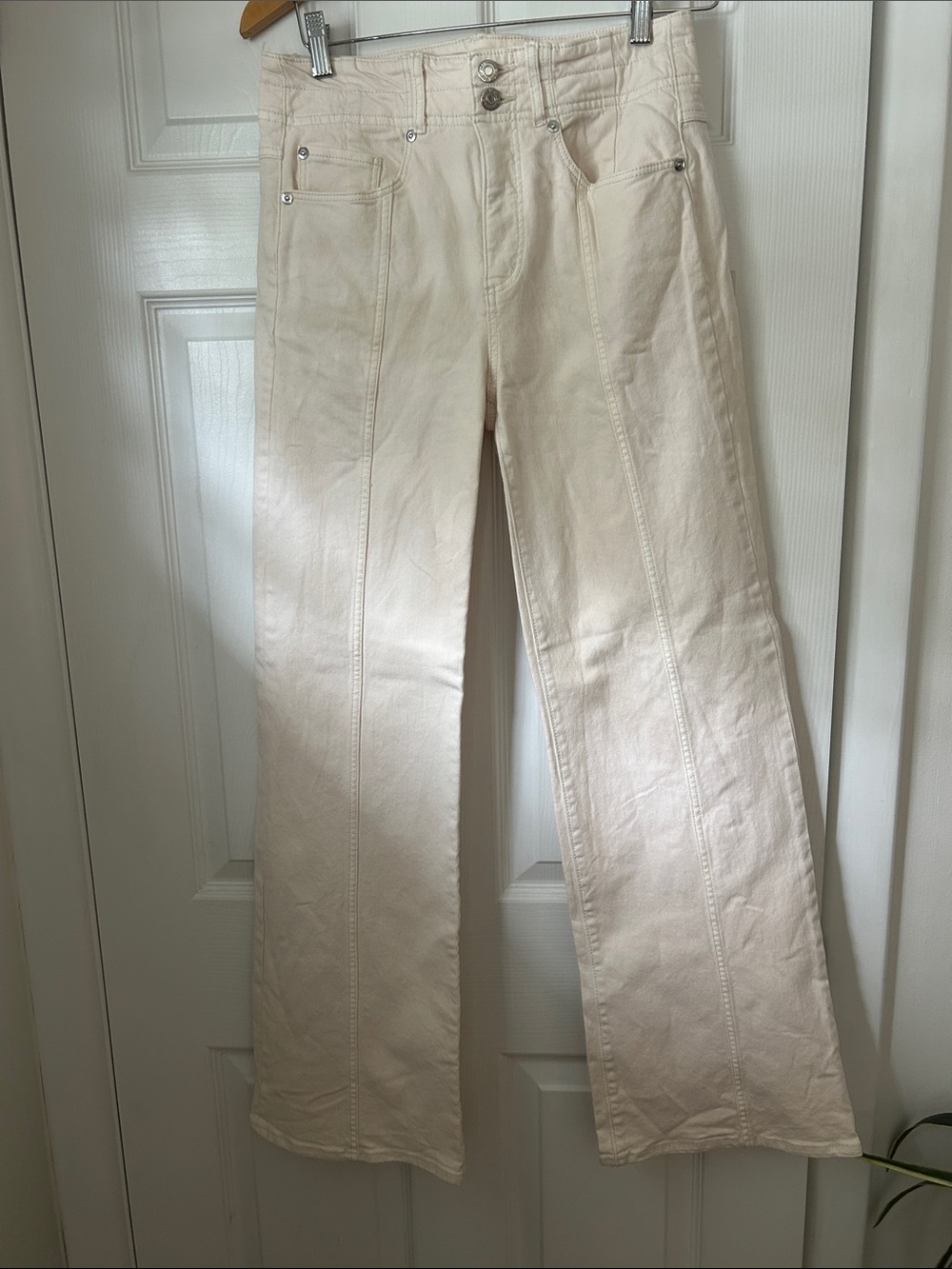 LOFT Cream Wide-Leg Jeans with Front Seams